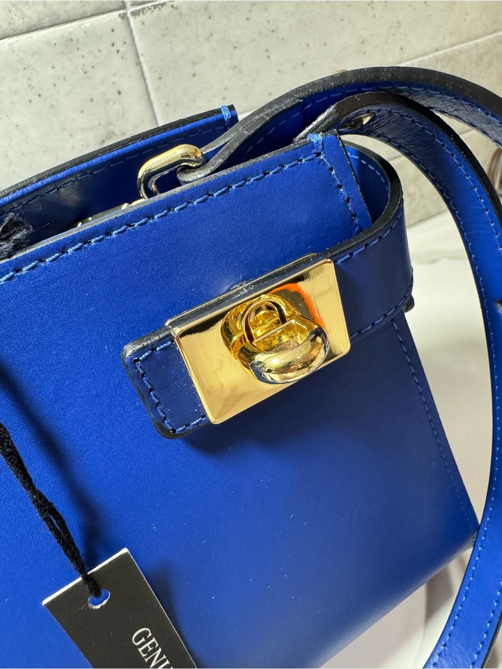 CLAUDIA FIRENZE Cobalt Blue smooth leather, top-handles w/removable strap - Picture 7 of 16